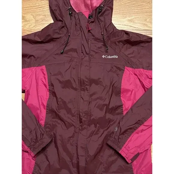 Women’s Columbia Medium Omni-Tech Maroon Pink Nylon Hooded Jacket Lightweight - Picture 2 of 6